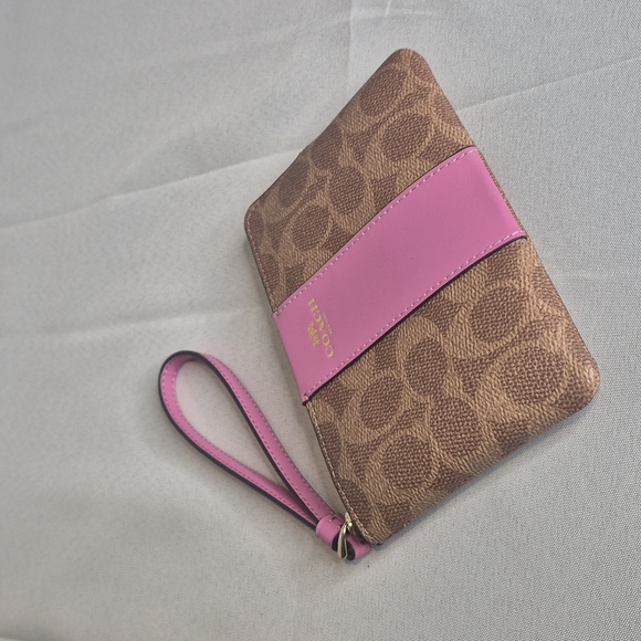 Coach Signature Brown and Pink Wristlet